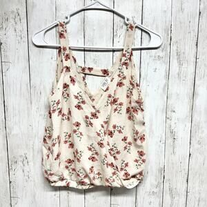 Sienna Sky Tank Top Women Size XS Crossover Floral Daisy Ruffle Cropped Ivory